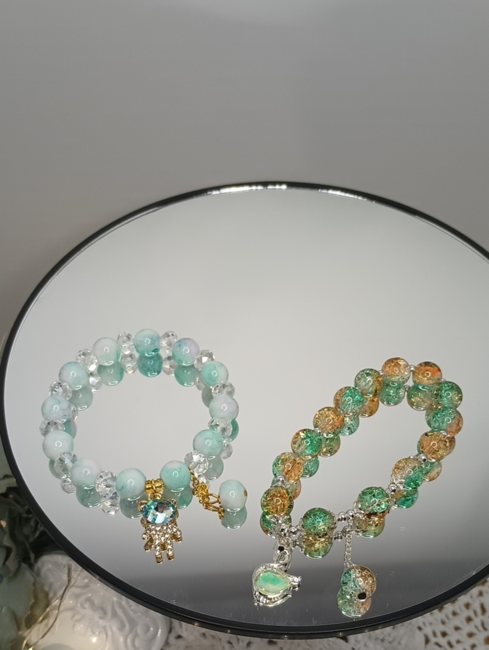 Green & Gold Beaded Bracelet Set - Women's Jewelry